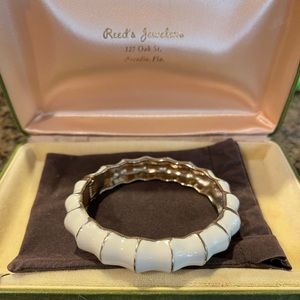 Vintage Ivory and Gold Tone Bamboo Cuff Clamp Bracelet